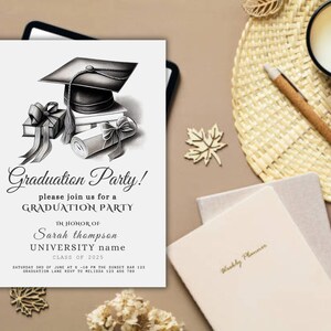 Graduation invitation template printable Editable Electronic graduation invite Grad announcement Class of 2024 College graduation Canva pdf