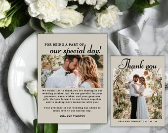 Minimalist Wedding Thank You Cards with Custom Photo, Folded Personalised Photo Cards with Envelopes, Vintage Thank You Card with Picture