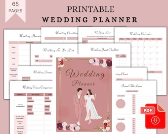 Planificador de bodas imprimible / Páginas de planificador de bodas imprimibles / Paquete de planes de bodas / Libro de planificación de bodas / Planificador de bodas PDF, A4