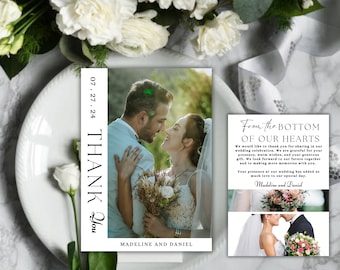 MMinimalist Wedding Thank You Cards with Custom Photo, Folded Personalised Photo Cards with Envelopes, Vintage Thank You Card with Picture