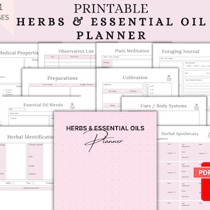Herbs & Essential Oil Journal. Printable,Herbs and Essential Oils Planner  Medical Template Herbalism Journal Medicinal Planner Oil Planner
