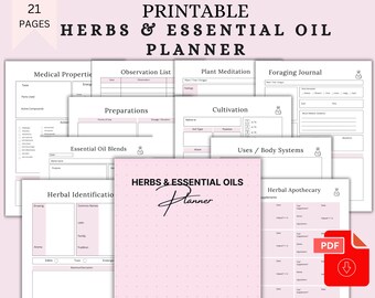 Herbs & Essential Oil Journal. Printable,Herbs and Essential Oils Planner  Medical Template Herbalism Journal Medicinal Planner Oil Planner