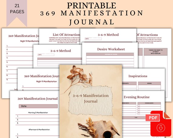 Printable 369 Manifestation Journal, 369 method, Law of Attraction journal, 369 manifestation method, LOA planner, Manifestation techniques