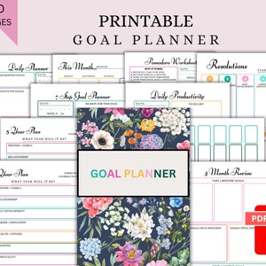 Goal Planner BUNDLE, 2024 Goals Tracker, SMART Goal Setting Kit, New Year, Monthly Habits Reflections, Productivity, Vision Board Printables