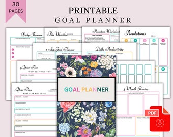 Goal Planner BUNDLE, 2024 Goals Tracker, SMART Goal Setting Kit, New Year, Monthly Habits Reflections, Productivity, Vision Board Printables