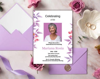 Funeral Announcement, Memorial Service Invite, Photo Funeral Evite, Celebration of Life, Editable Template, Instant Download Canva pdf