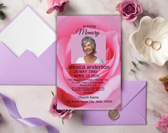 Funeral Announcement, Memorial Service Invite, Photo Funeral Evite, Celebration of Life, Editable Template, Instant Download Canva pdf