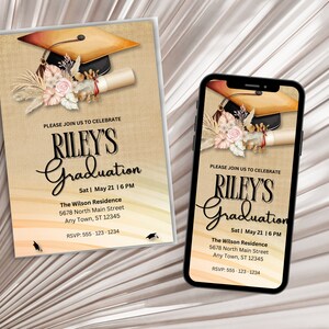 Graduation invitation template printable Editable Electronic graduation invite Grad announcement Class of 2024 College graduation Canva pdf