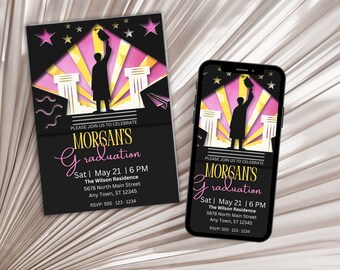 Graduation invitation template printable Editable Electronic graduation invite Grad announcement Class of 2024 College graduation Canva pdf