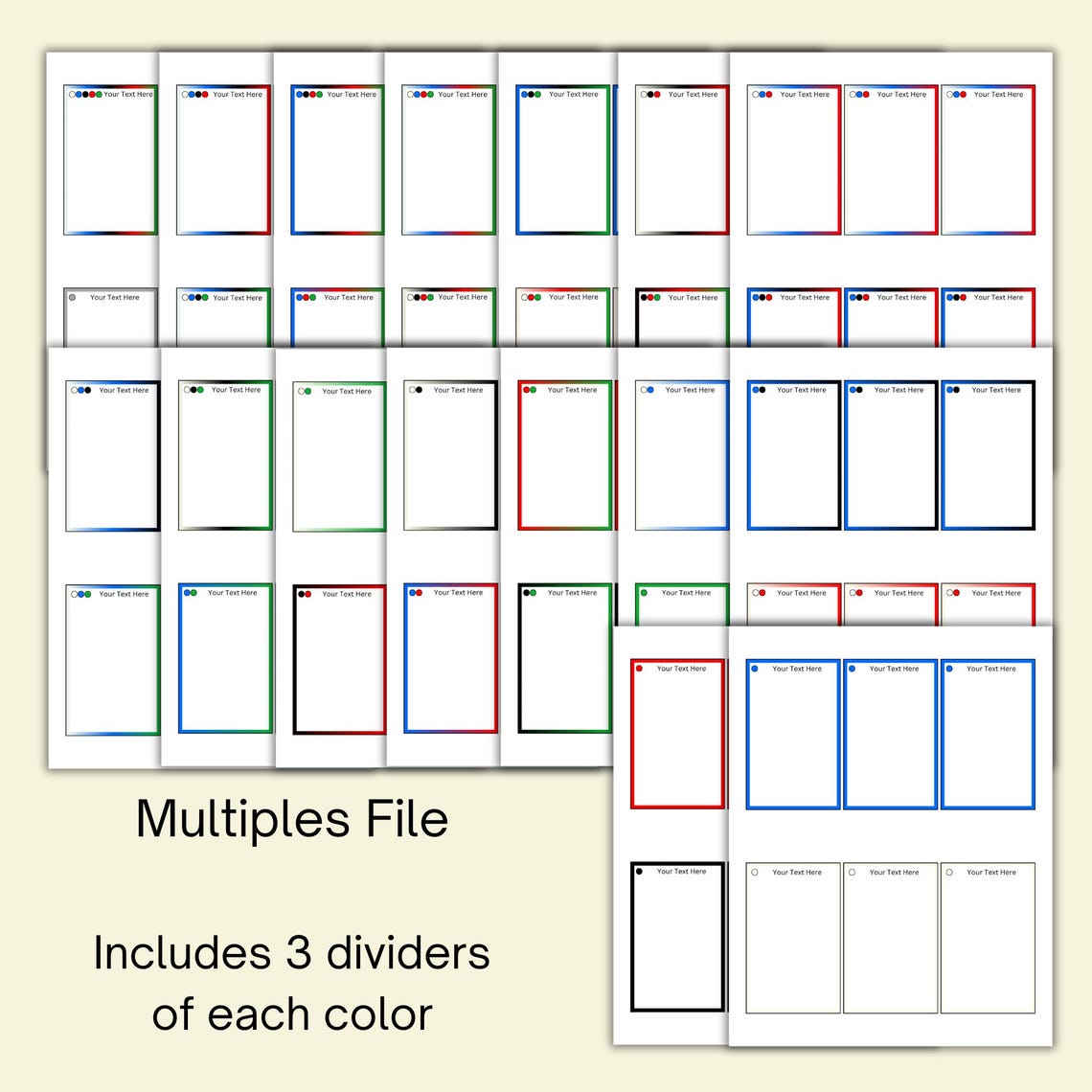 Printable Trading Card Dividers With Editable Text to Organize by Color 5 Color Combos & Grey ...