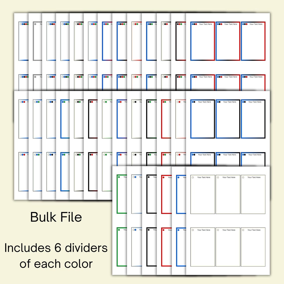 Printable Trading Card Dividers With Editable Text to Organize by Color 5 Color Combos & Grey ...