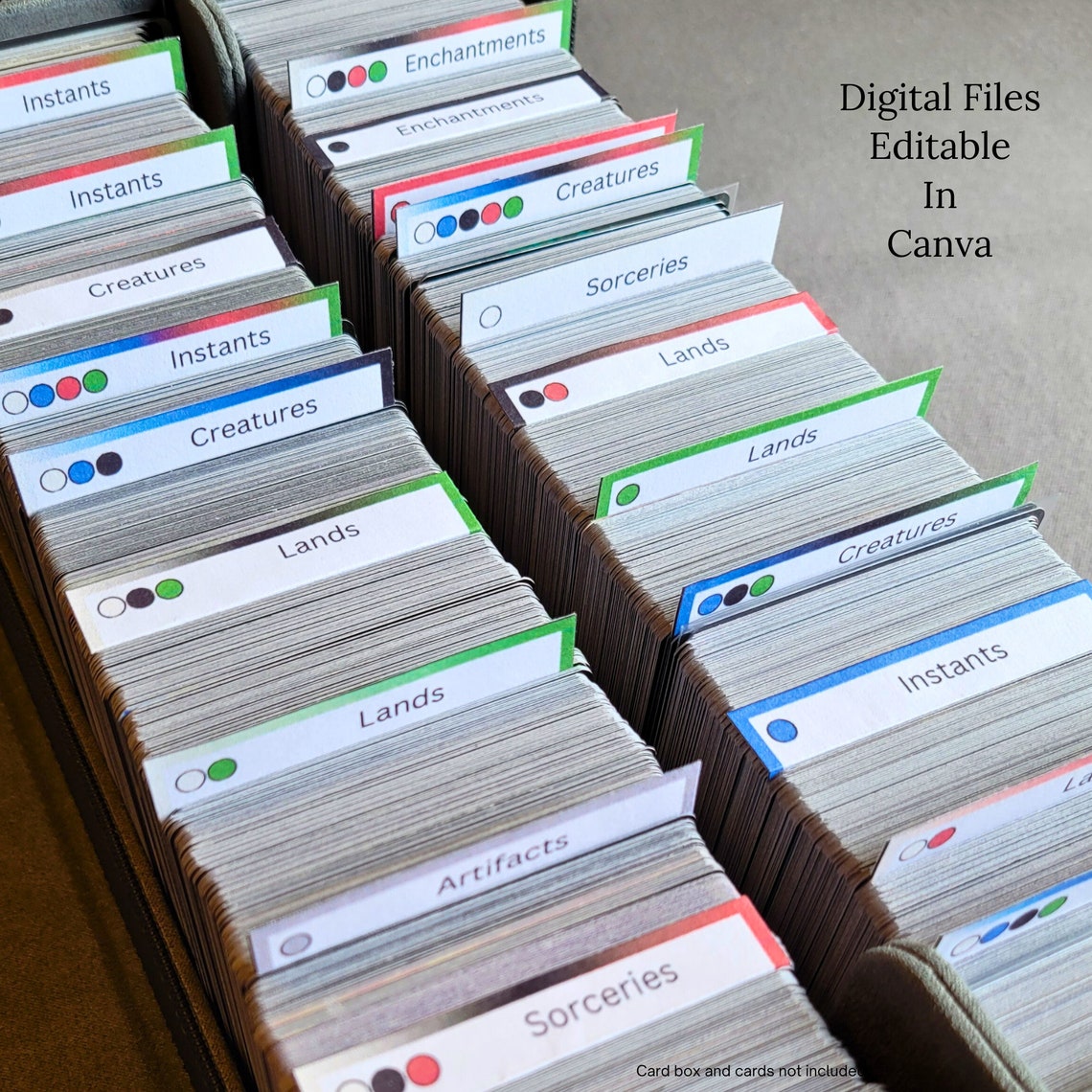 Printable Trading Card Dividers With Editable Text to Organize by Color 5 Color Combos & Grey ...