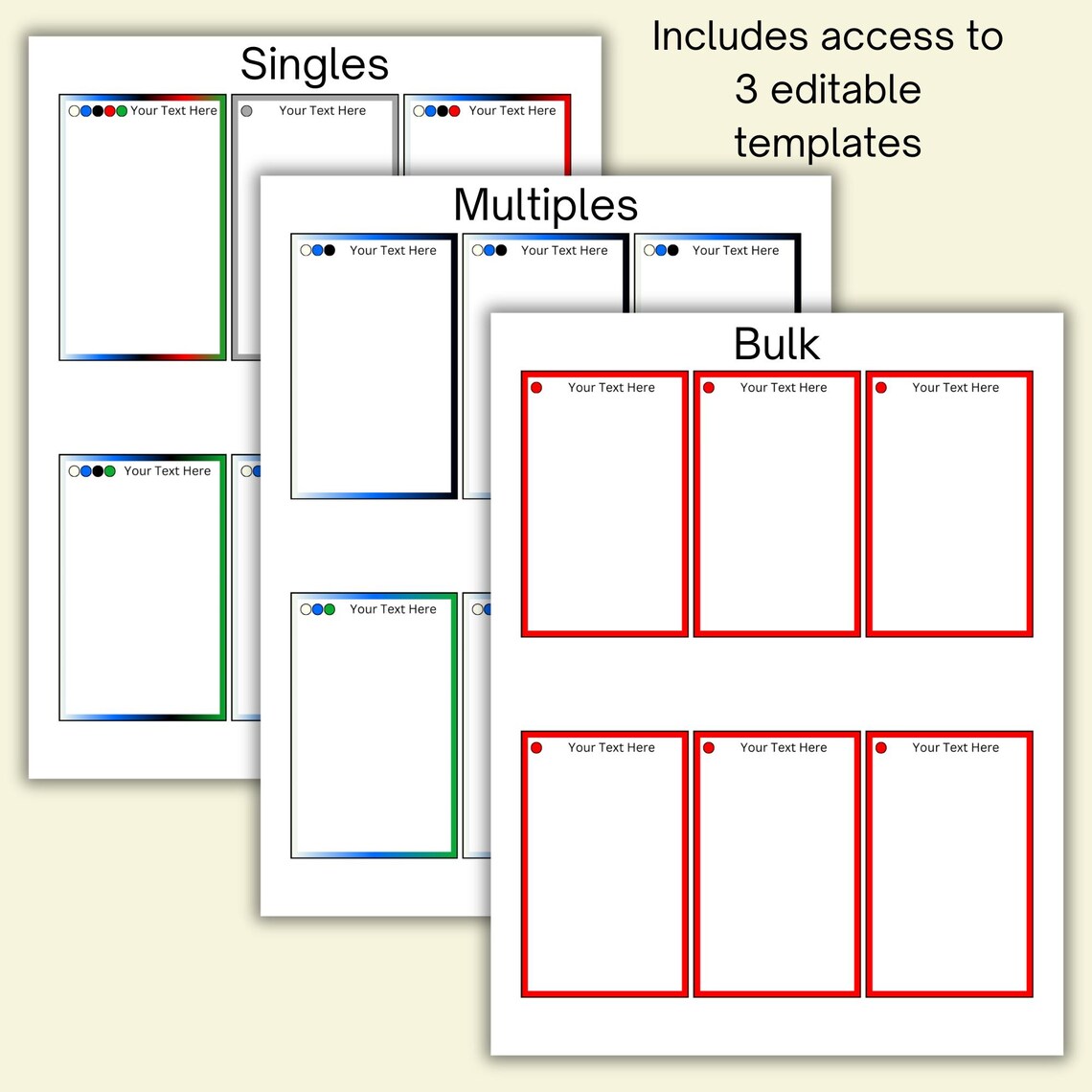 Printable Trading Card Dividers With Editable Text to Organize by Color 5 Color Combos & Grey ...