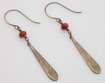 Mellyn Earrings - Carnelian and Vintaj Natural Brass Earrings