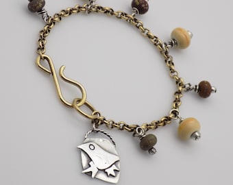 Wren Bracelet - Sterling Silver, Brass and Lampwork Beads