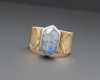 Eleanor Ring - Rainbow Moonstone, Bronze and Sterling Silver - Size 8.75