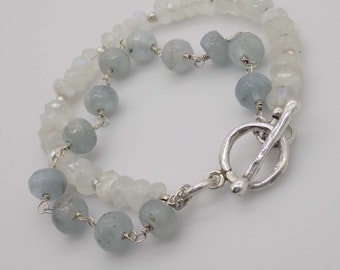 Luna Bracelet - Aquamarine Moonstone Sterling Silver Bracelet