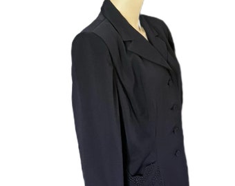 1950s Deep Midnight Navy Blue Gabardine Jacket, Great French Knot Pocket Details, Excellent, Medium - Large, XL