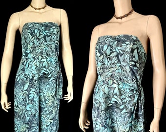 Great 1990s Does 1950s Hawaiian Strapless Sarong, Santiki,  Shades of Blue Floral , Medium, VLV