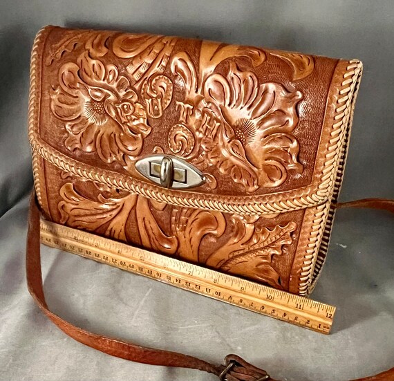 1950s, 1960s Heavily Hand Tooled Mexican Shoulder… - image 4