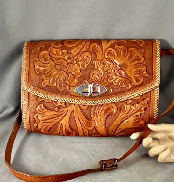 1950s, 1960s Heavily Hand Tooled Mexican Shoulder… - image 2