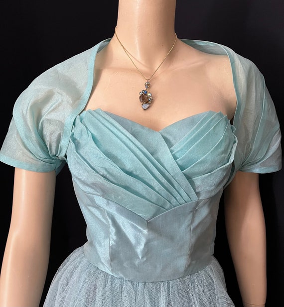 Fabulous Icy Blue Strapless, Shelf Bust 1950s Pro… - image 6