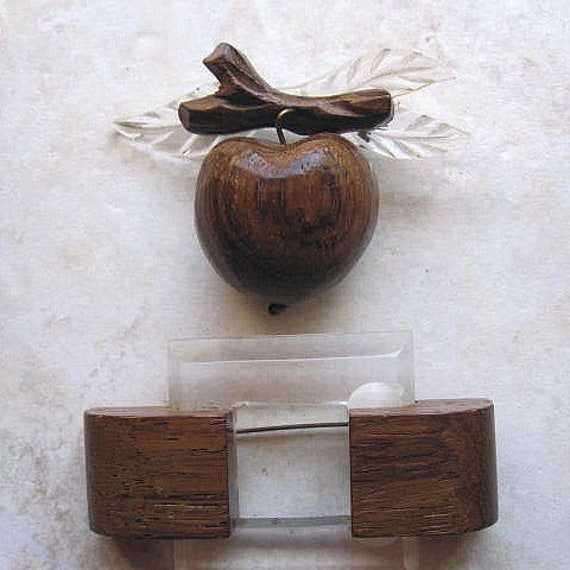 Lot of 2 1940s Carved Lucite and Wood Figural and