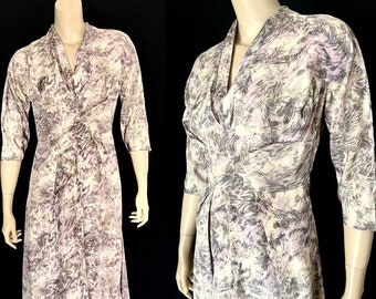 Lovely Lavender, Lilac, Gray Silk Occasion Dress, Beautifully Cut, Draped Bodice, Abstract Floral, Small