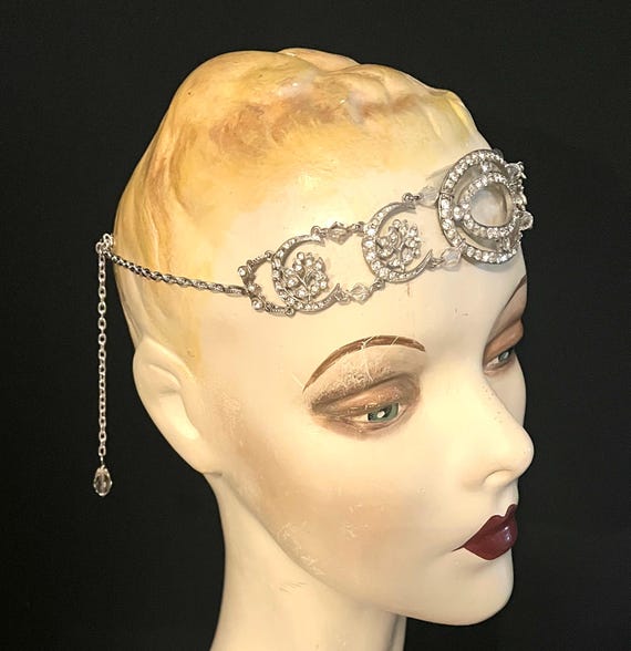 Antique 1920s Flapper Rhinestone Paste Headband, … - image 3