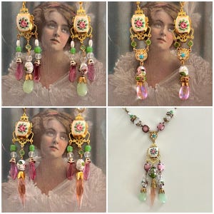 Charming, Romantic OOAK Earrings and/or Necklace Set, 1950s Floral Enamel & Cloisonne Beads, Separates or Set, Pastels, Bridal
