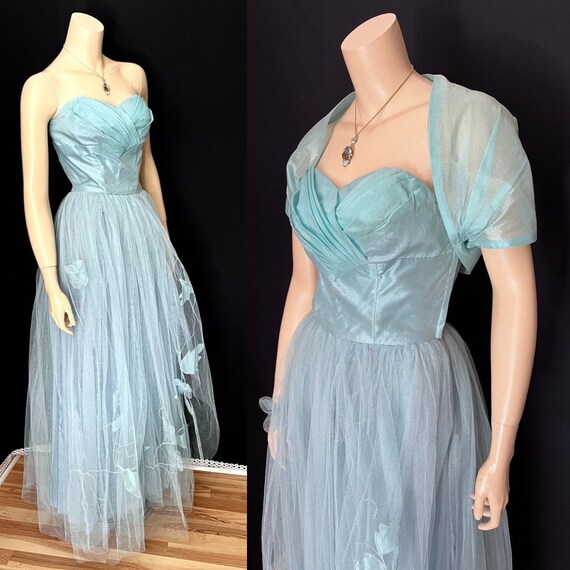 Fabulous Icy Blue Strapless, Shelf Bust 1950s Pro… - image 1