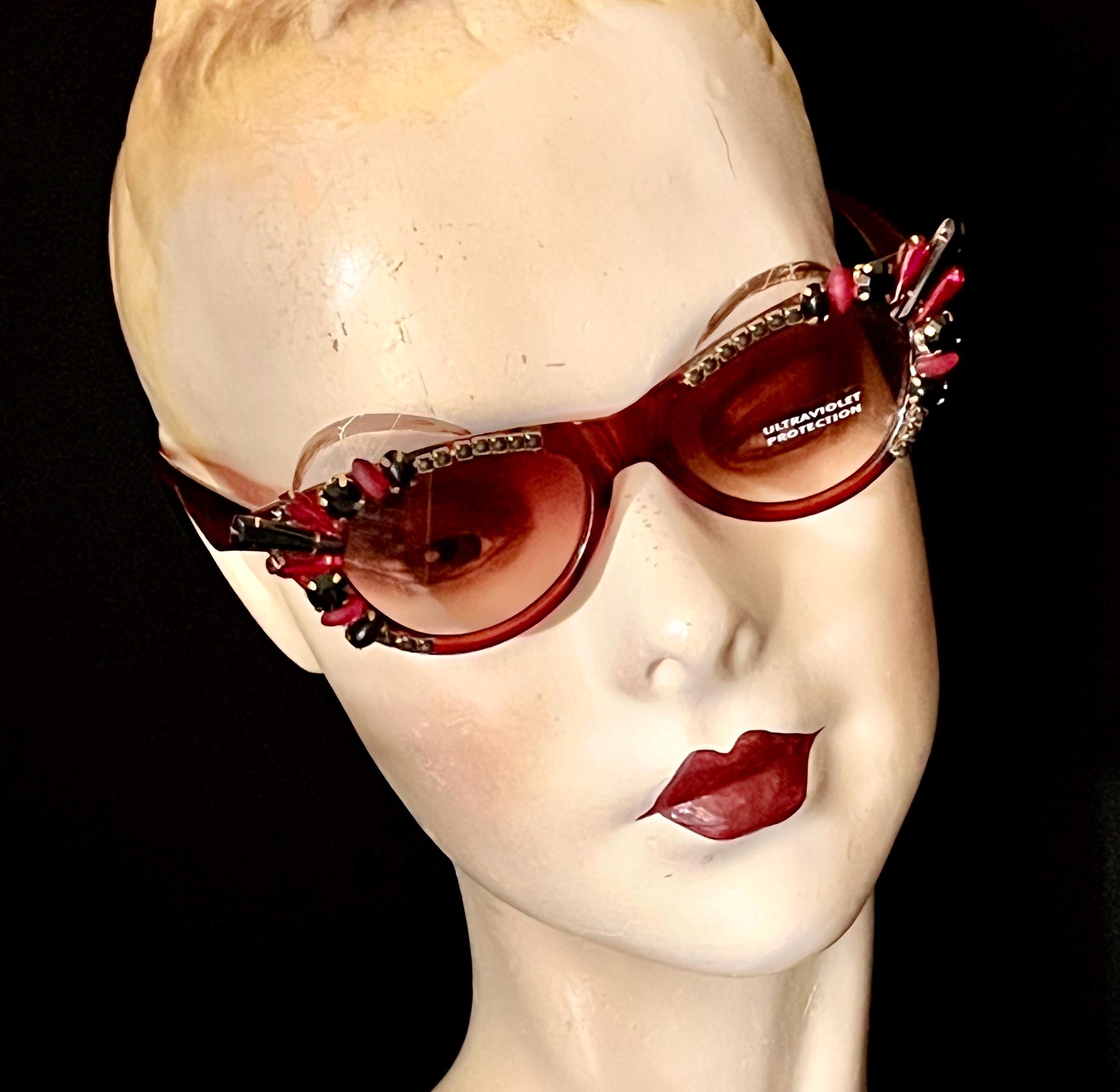 OOAK Hand Embellished, Jeweled Retro Cateye, Cat Eye 