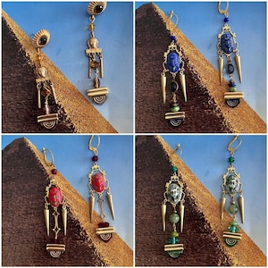 Egyptian Revival , Deco Styled Earrings, 4 Styles, Limited Editions, Vintage Czech Glass
