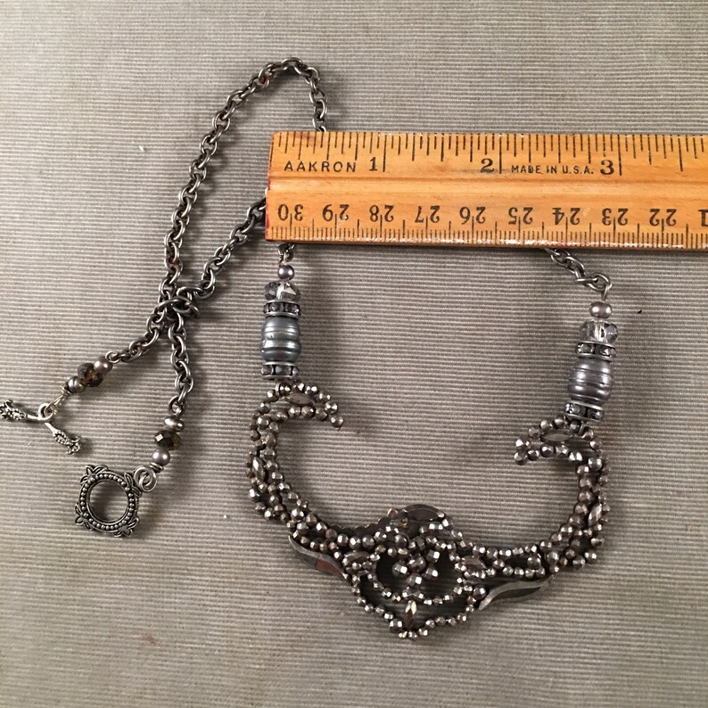 C Victorian French Cut Steel Beautiful Shape 1850-1910 Assemblage Necklace Freshwater Pearls Antique Georgian
