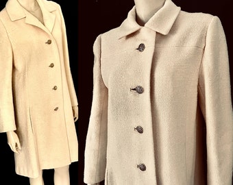 Creamy Winter White Forstmann Nubbly Wool Coat, from Ransohoffs, Medium, Excellent