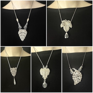 OOAK überarbeitete 1920er - 1940er Jahre Clip, Brosche aus Strass, silberfarbene Halsketten, 5 Styles, Brautschmuck