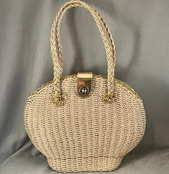 Large, Lovely Unusual 1960s Summer Purse, Woven Pl