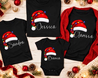 Personalized Family Christmas Shirts, Custom Name Santa Hat Tees
