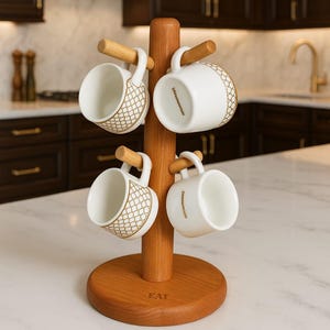 Wooden Mug Holder , Wooden Cup Rack , Wooden Cup Hanger , Wooden Mug Hanger