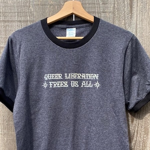 Queer Liberation Block-Printed Cotton Ringer Tee