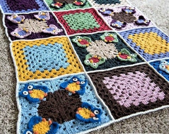 Manta / manta / afgana de búho - Patrón de crochet - Bebé, manta, manta, motivo, abuela, cuadrado