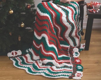 Manta / manta / afgana con lazo de caramelo - Patrón de crochet - Vacaciones - Navidad - Invierno