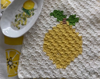 Patrón de crochet Lemon - Paño de cocina cuadrado, C2C, de esquina a esquina, patrón de posavasos gratuito