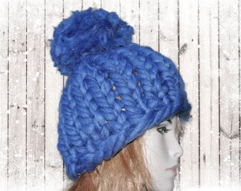 Sombrero Pom Pom súper grueso, patrón de punto, patrón de sombrero de punto grueso, gorro, tejidos gruesos, súper voluminoso, adulto, hombres, mujeres