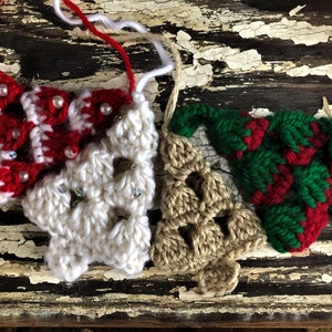 Beaded Christmas Trees - Crochet Pattern, Beads, Applique, Holiday, Winter, Lights, Ornament, Garland, Gift Tag, Digital, PDF