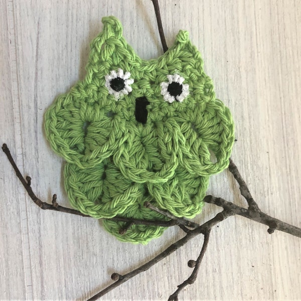 CROCHET PATTERN - Crocodile Stitch Owl Applique, Garland,  Scrapbooking, Home Decoration, Crochet Ornament, Gift Wrapping - DIY