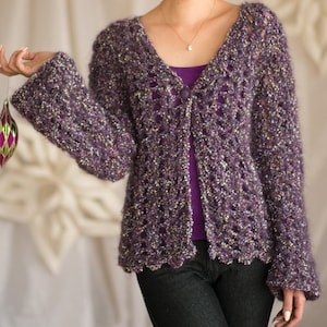 Cárdigan de Conchas Festivas - Patrón de Ganchillo - Vacaciones, Mohair, Fácil, PDF, Proyecto Rápido