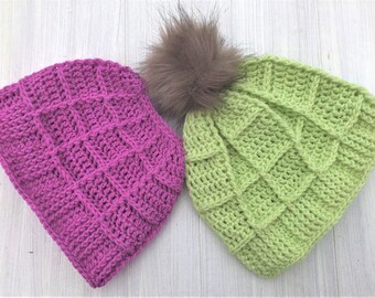 Gorro y Moño Desordenado, Patrón de Ganchillo, Pompón, Adulto, Mujer, Textura, Digital, PDF