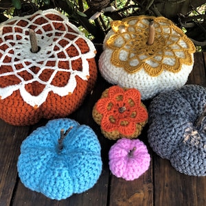 6 Fun Fall Pumpkins and 3 Doilies, Crochet Pattern, Rustic, Shabby Chic, Farmhouse, Digital, PDF, Instand Download
