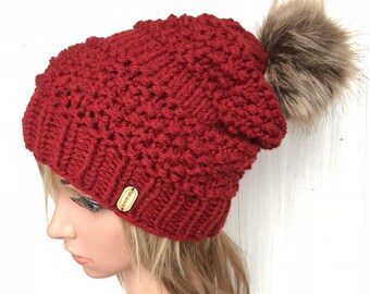 Sombrero Brokiedokie, Patrón de tejer, Patrón de sombrero de punto grueso, Gorro, Tejidos gruesos, Súper voluminosos, Pom Pom